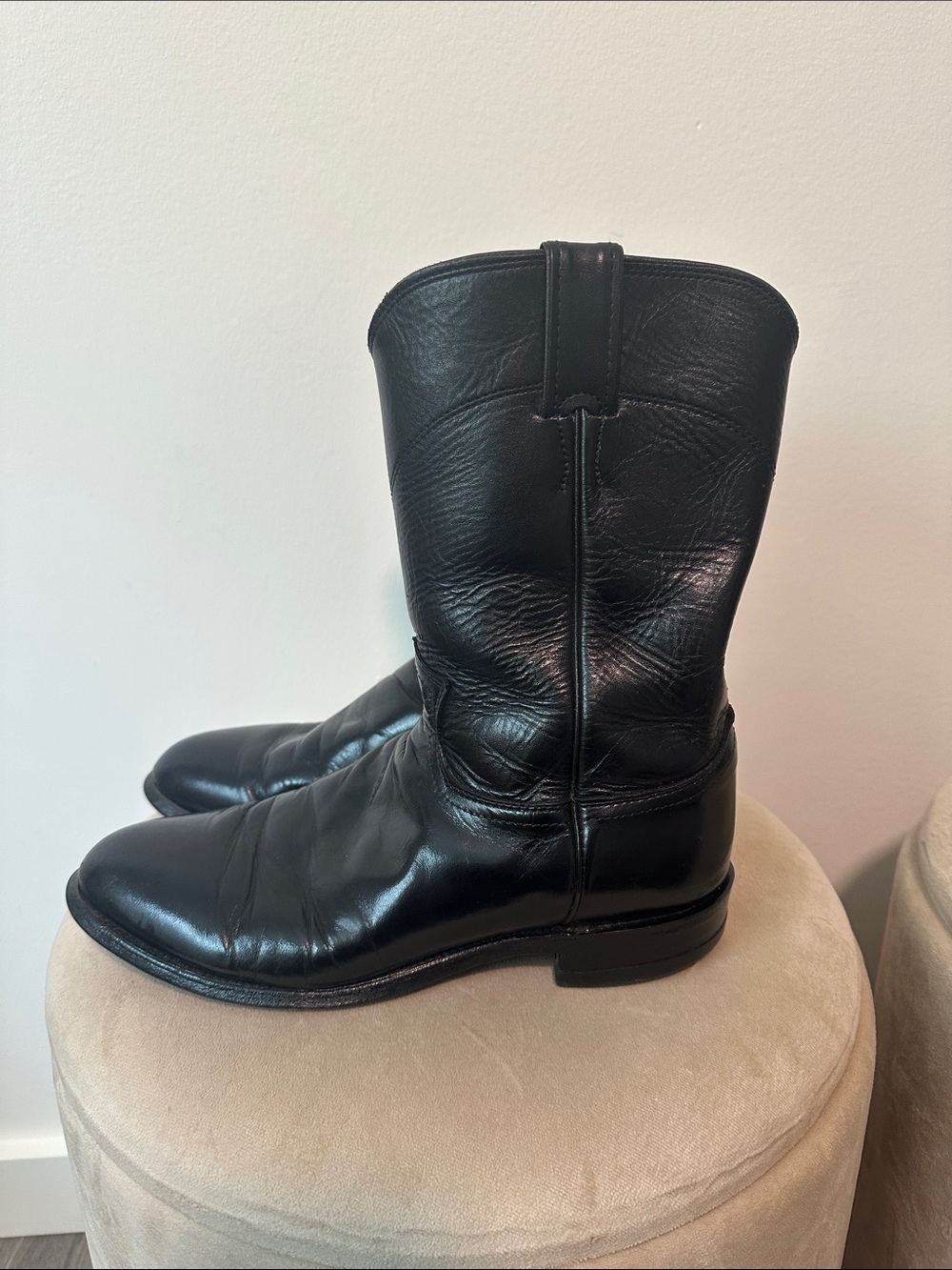 Justin Black Leather Cowboy Boots – Men’s 8.5D